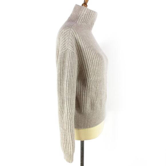Le KASHA Heathered Beige Rib Knit Cashmere Sweater S/M Turtleneck Pullover 1918 - Picture 2 of 7